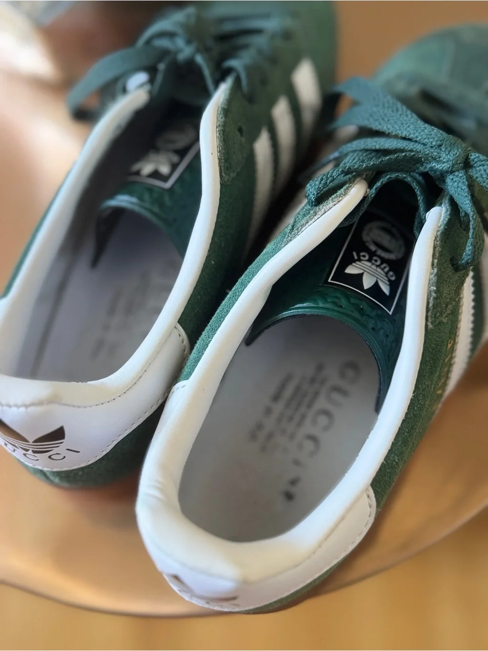 Gucci Adidas Gazelle Suede Sneakers in Forest Green & White